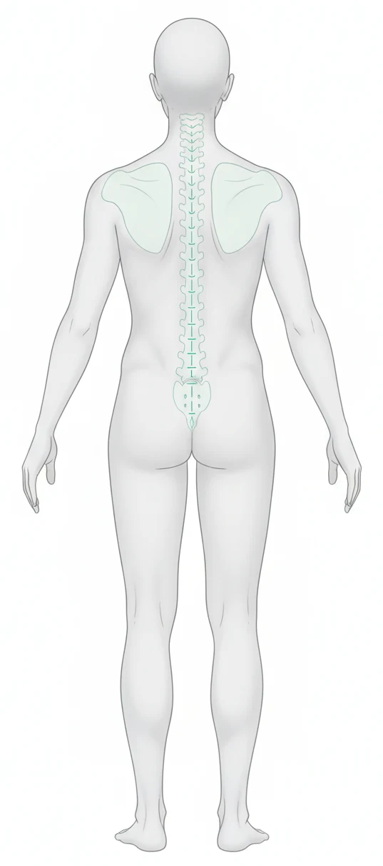 Cuerpo humano de espalda con la columna marcada